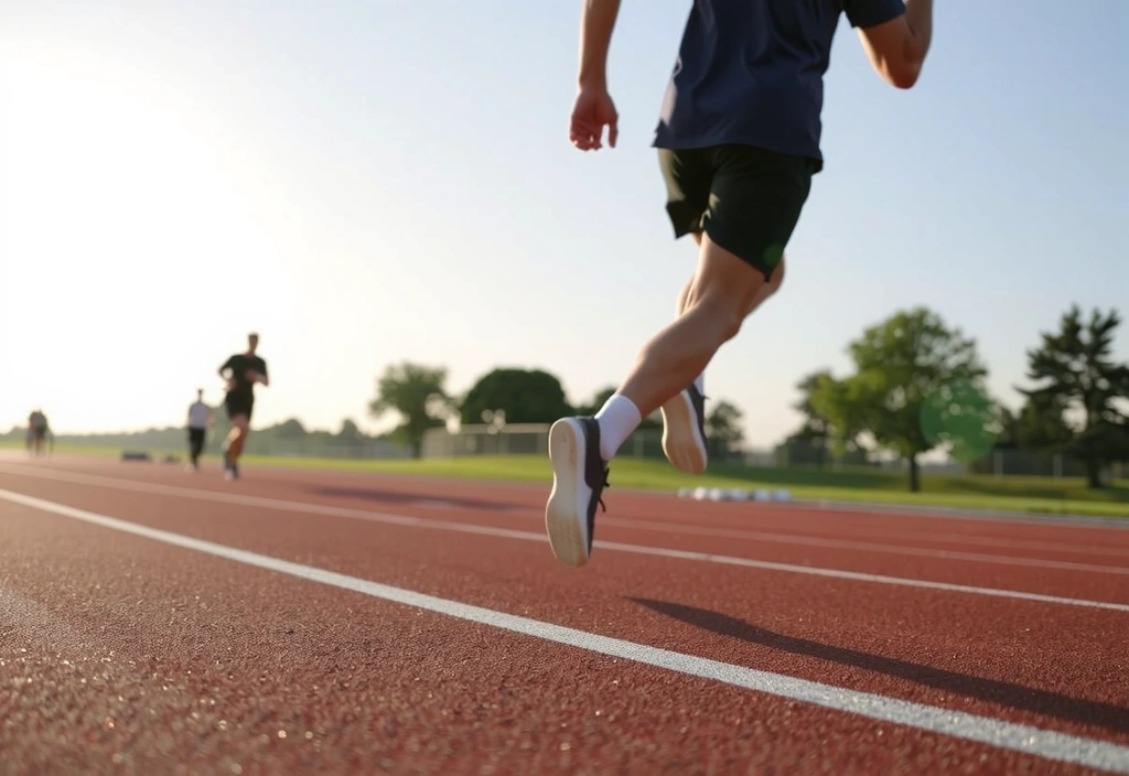 Persoană alergând pe o pistă în aer liber